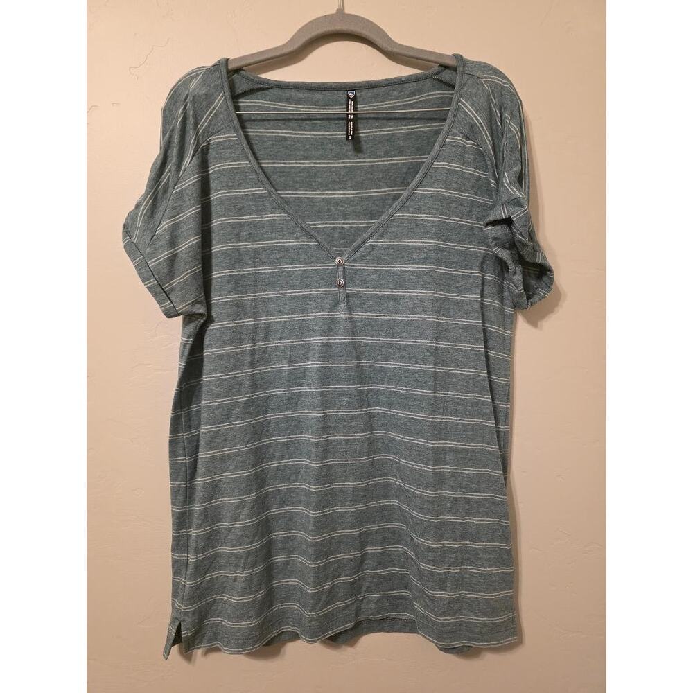 Kuhl Striped Henley Tee Green Outdoor Casual Soft Stretch Top Size Small